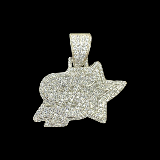 925 Sterling Silver Cz Dollar Star Pendant, Brand New