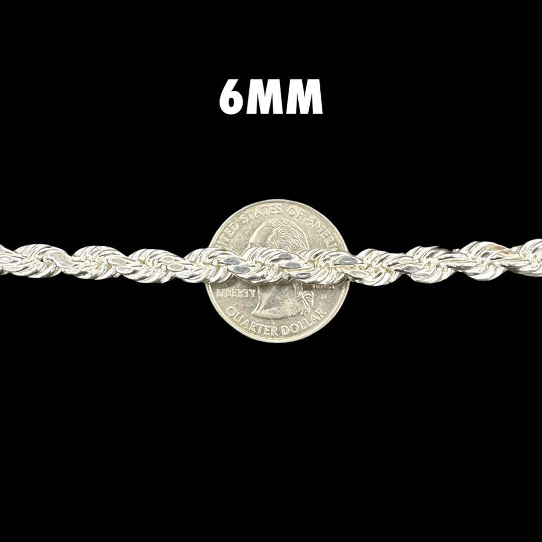 925 Sterling Silver 3/4/5/6/7.5MM Semi Solid Diamond Cut Rope Chains, Brand New