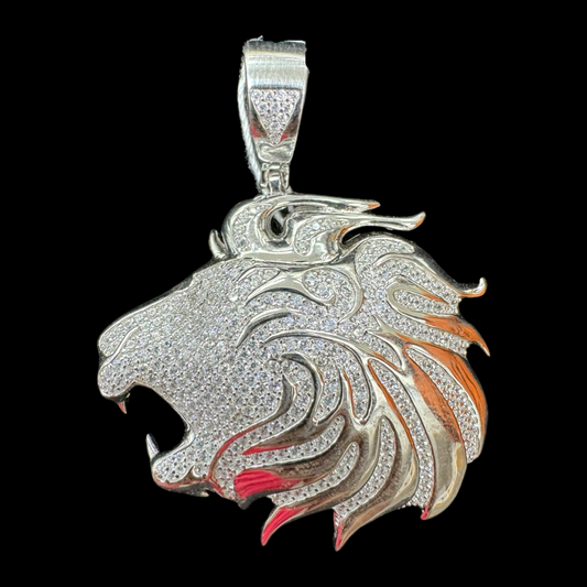 925 Sterling Silver Cz Lion Head Pendant, Brand New