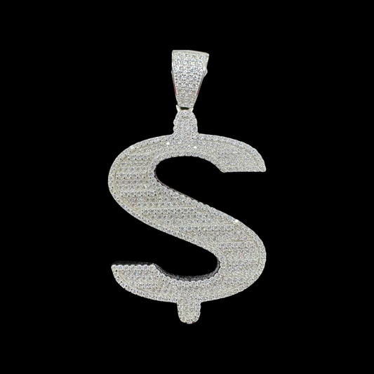 925 Sterling Silver Cz Dollar Pendant, Brand New