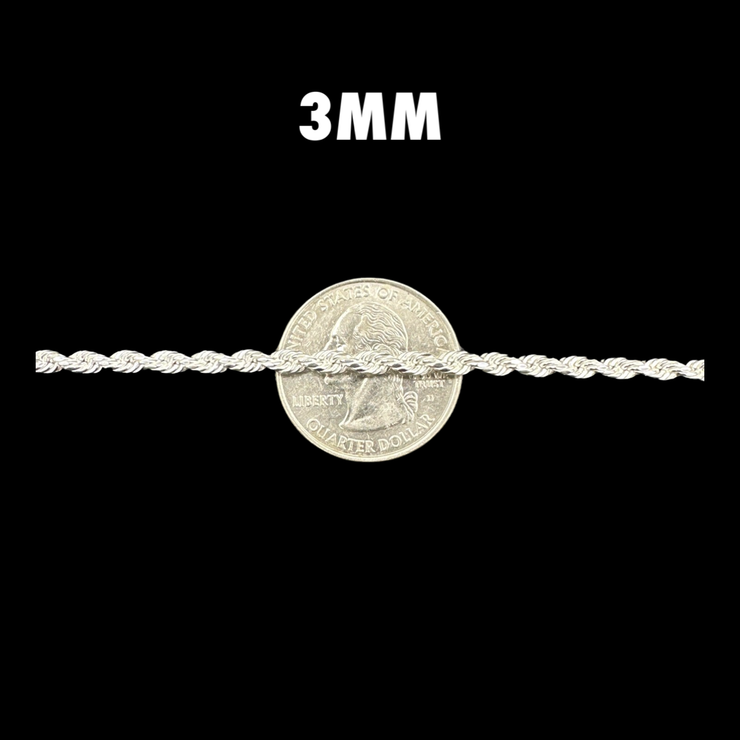 925 Sterling Silver 3/4/5/6/7.5MM Semi Solid Diamond Cut Rope Bracelets, Brand New