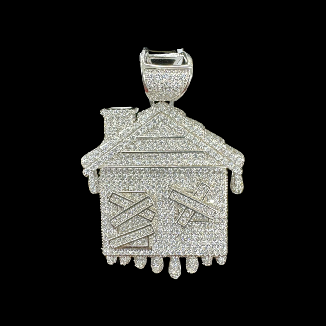 925 Sterling Cz Trap House Pendant, Brand New